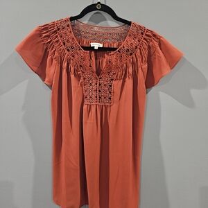 Max Studio Terracotta Blouse with Embroidery
